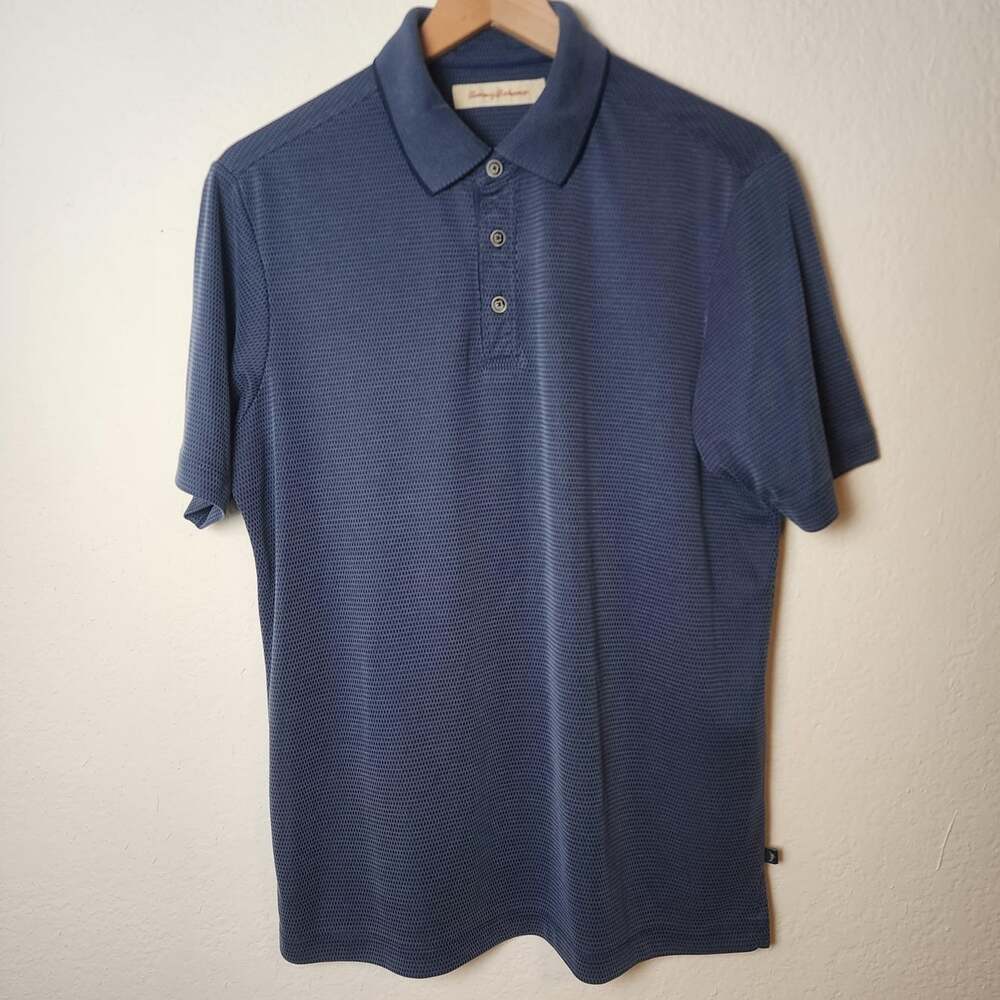 Tommy Bahama Polo Shirt Mens Small Blue Geometric Modal Polyester Knit Casual